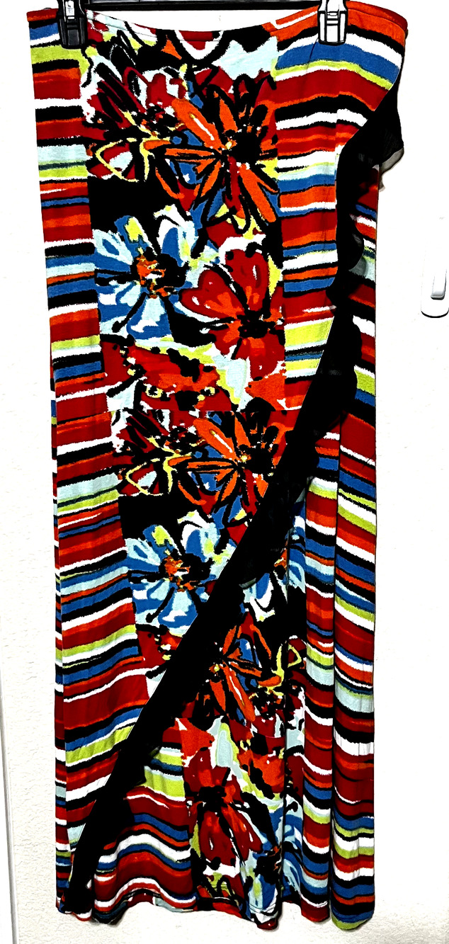 Multiples Colorful Maxi Skirt Size L jersey knit stretch faux wrap